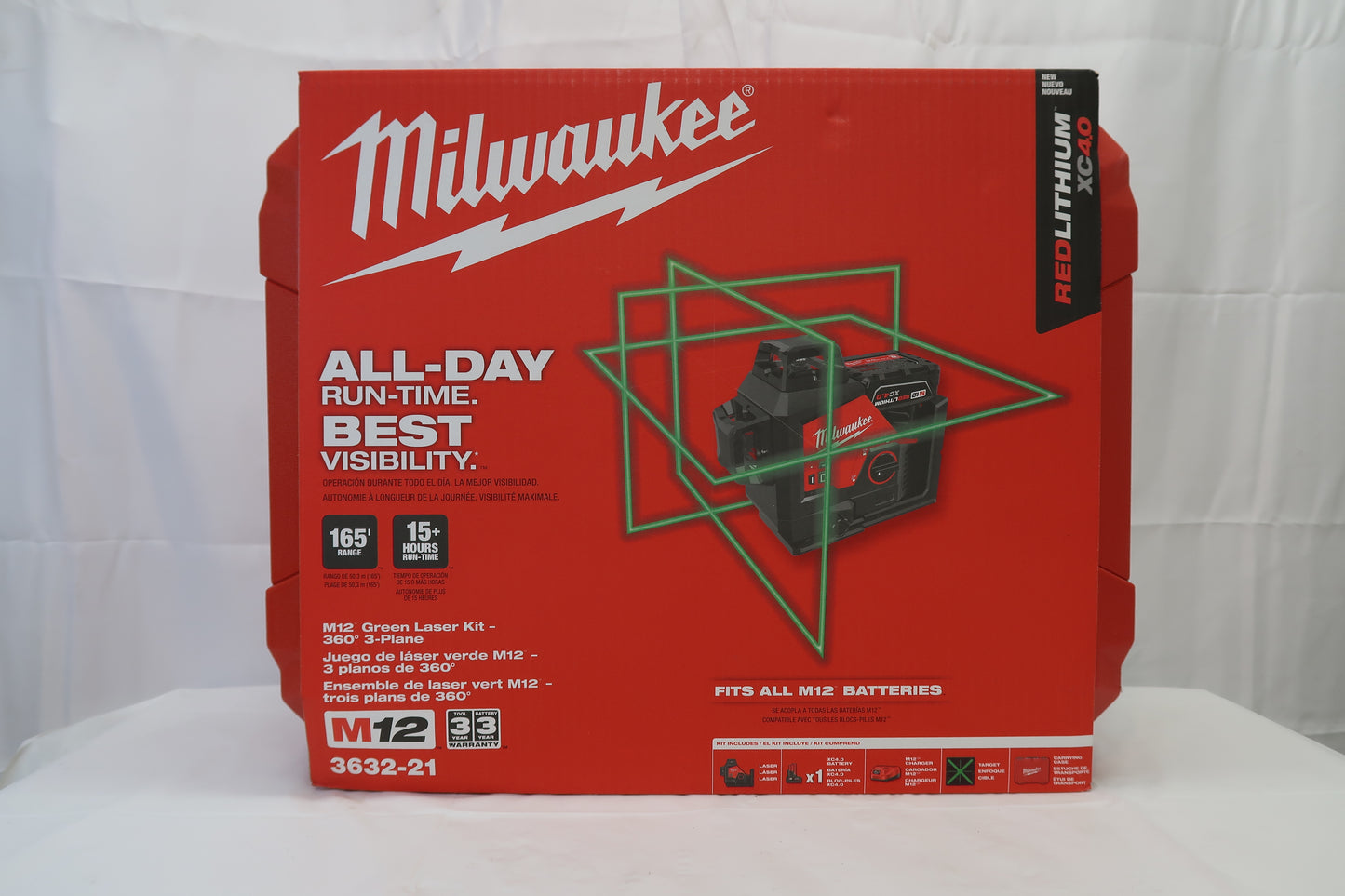 Milwaukee 3632-21 M12 Green 360° 3-Plane Laser Kit