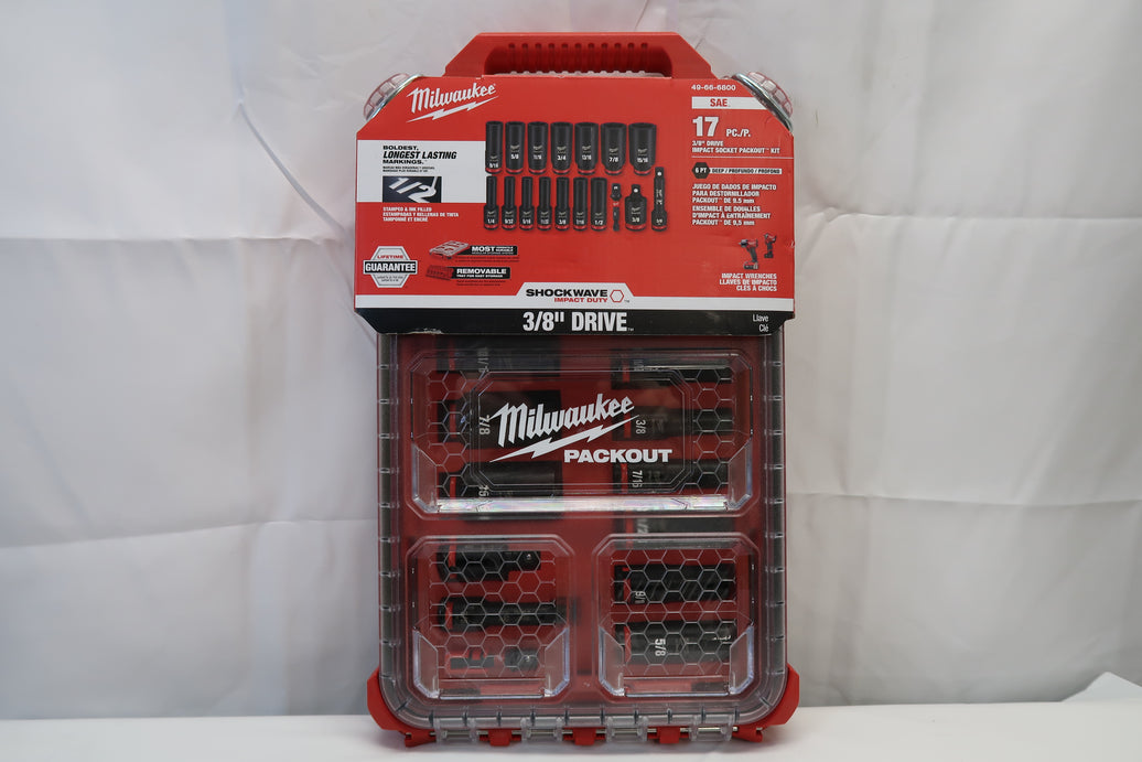 Milwaukee 49-66-6800 17pc SAE 3/8" Impact Socket Set With PACKOUT Case