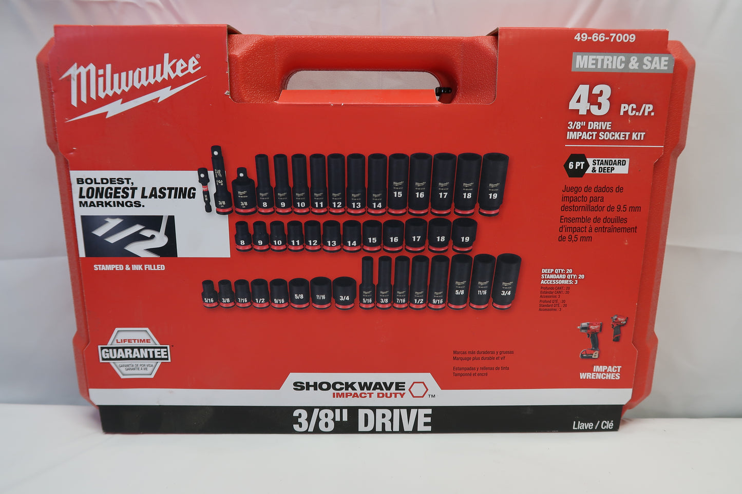 Milwaukee 49-66-7009 43pc Metric/SAE 3/8" Impact Socket Set