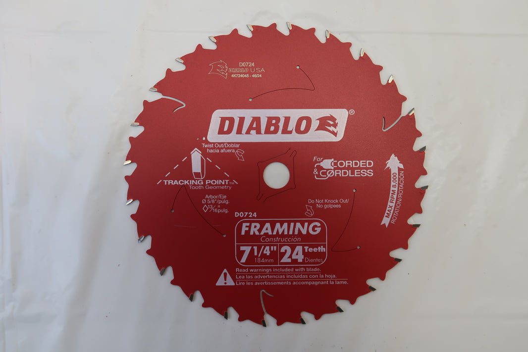 Diablo D0724 7-1/4" Wood Framing Blade (24T)