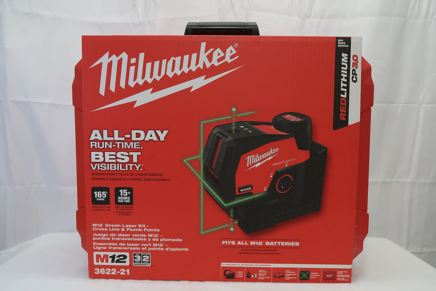 Milwaukee 3622-21 M12 Green Crossline & Plumb Points Laser Kit