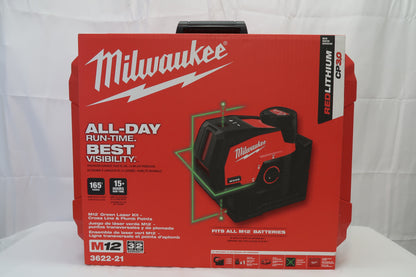 Milwaukee 3622-21 M12 Green Crossline & Plumb Points Laser Kit