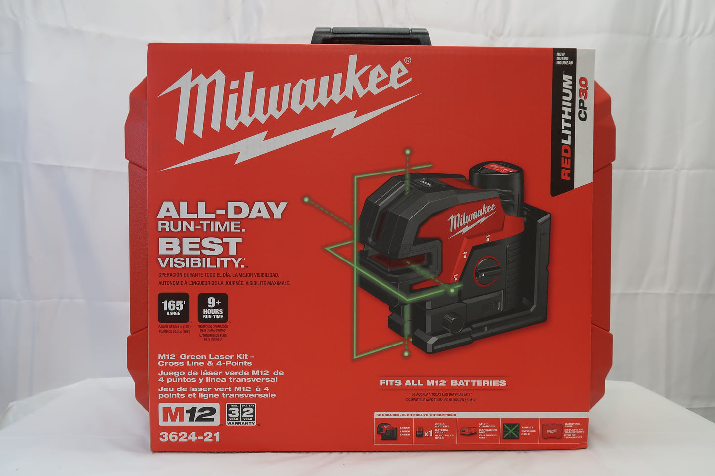 Milwaukee 3624-21 M12 Green Cross Line & 4 Points Laser Kit