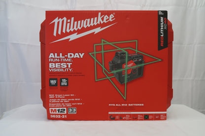 Milwaukee 3632-21 M12 Green 360° 3-Plane Laser Kit